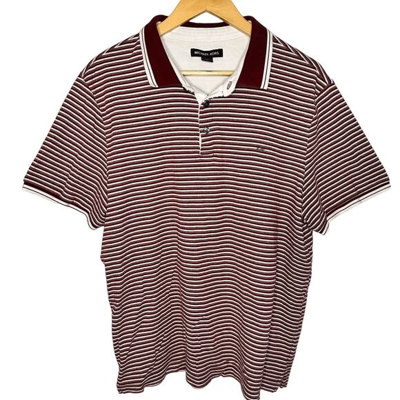 Michael Kors Red White Stripe Preppy Men's Polo Shirt XL Fits like Large - Picture 1 of 6